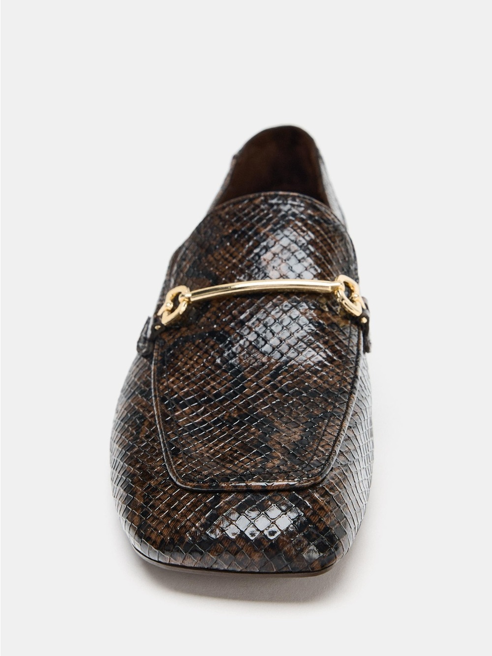 Snake-Print Loafers with Gold Bit from Zara luxe. Buy it in Europe.